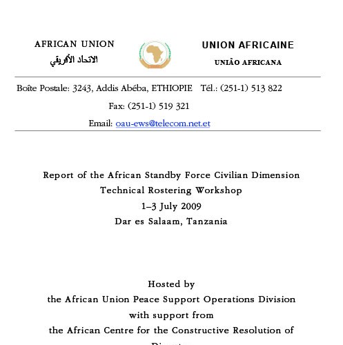 ACCORD - Report - Report of the African Standby Force Civilian Dimension Technical Rostering Workshop - English