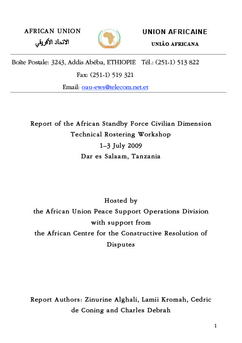 ACCORD - Report - Report of the African Standby Force Civilian Dimension Technical Rostering Workshop - English