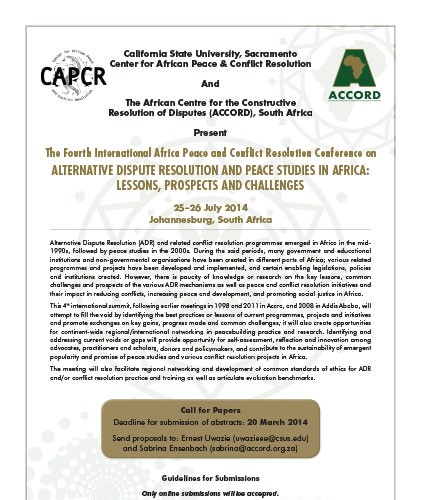 ACCORD - Conference Paper - 2014 - The Fourth International Africa Peace and Conflict Resolution Conference on Alternative Dispute Resolution and Peace Studies in Africa