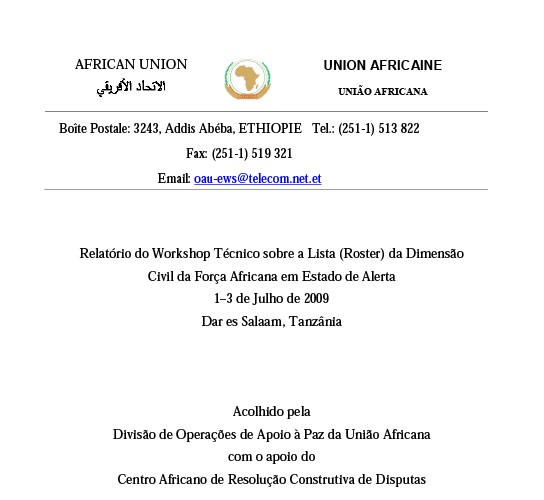 ACCORD - Report - Report of the African Standby Force Civilian Dimension Technical Rostering Workshop - Portuguese