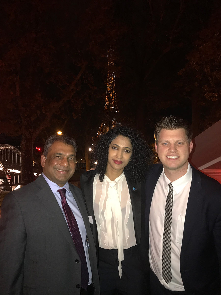 Adv. Gounden with Founder of SheSays – Trisha Shetty and Vice President of Global Citizen – Michael Sheldrick at the Digital Peace Cocktail event in Paris
